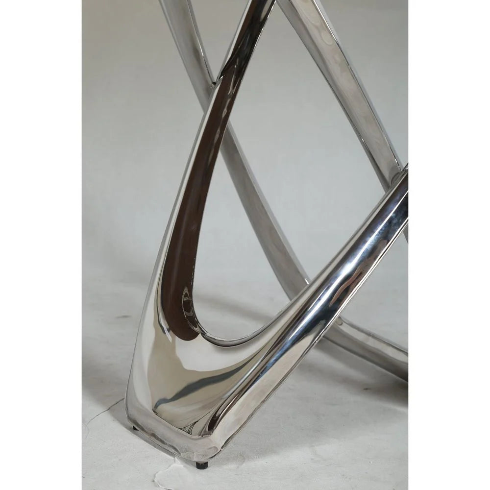 Chrome-Tone Stainless Steel and Walnut Veneer Dining Table