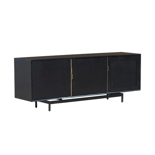 Charcoal Hardwood and Cane Sideboard, 70-Inch