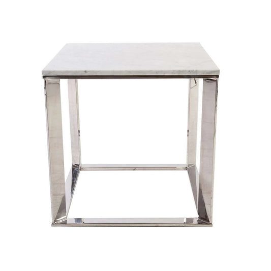 Stainless Steel and Marble Side Table in White and Chrome-Tone, 19.7-Inch