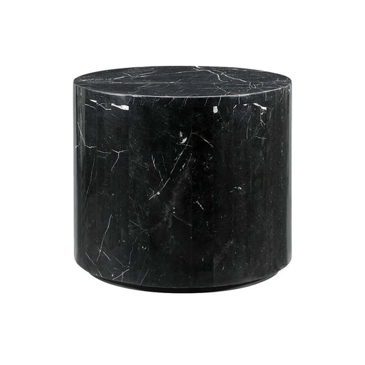 Black Stainless Steel and Marble Side Table, 18-Inch