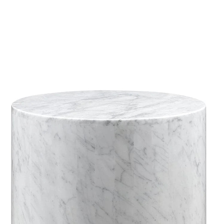 White Stainless Steel and Marble Side Table, 18-Inch