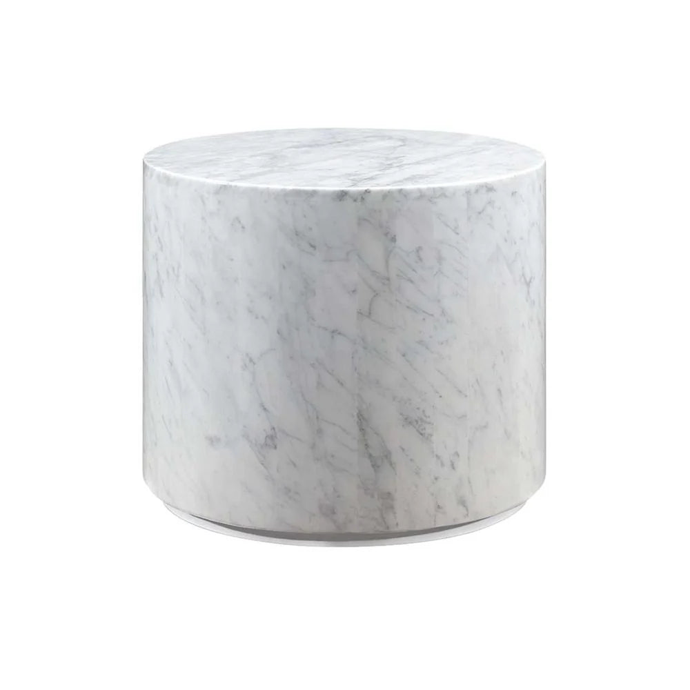 White Stainless Steel and Marble Side Table, 18-Inch