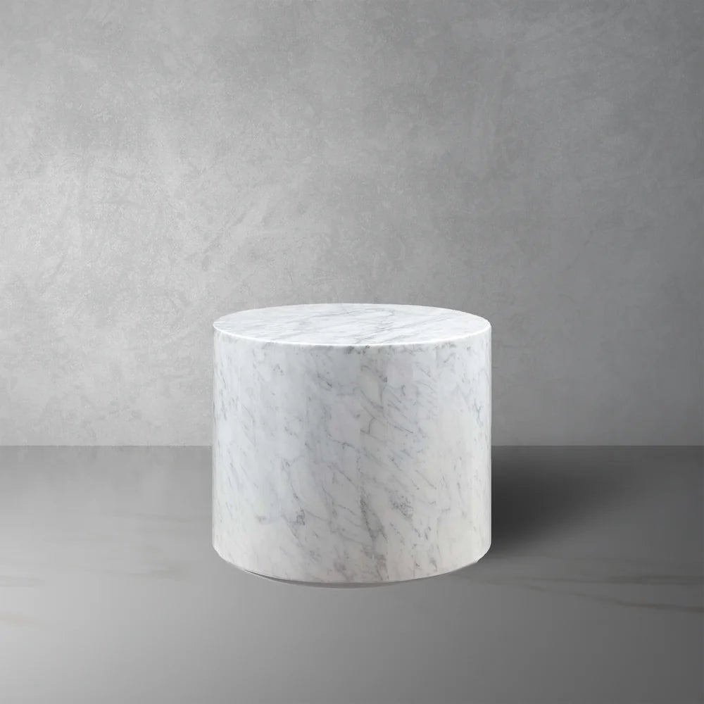 White Stainless Steel and Marble Side Table, 18-Inch
