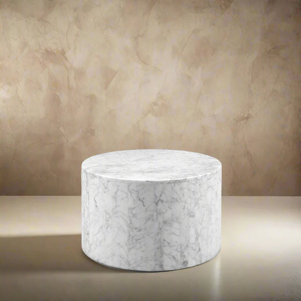 Matte White Stainless Steel and Marble Coffee Table