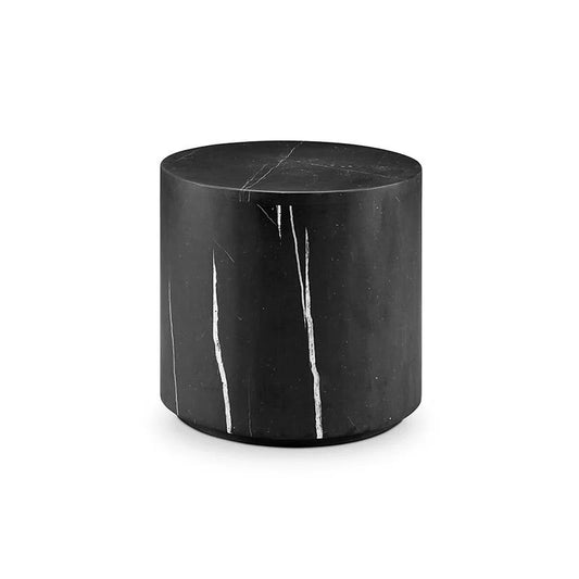 Matte Black Stainless Steel and Marble Side Table