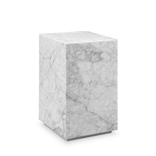Matte White Stainless Steel and Marble Side Table, 12-Inch