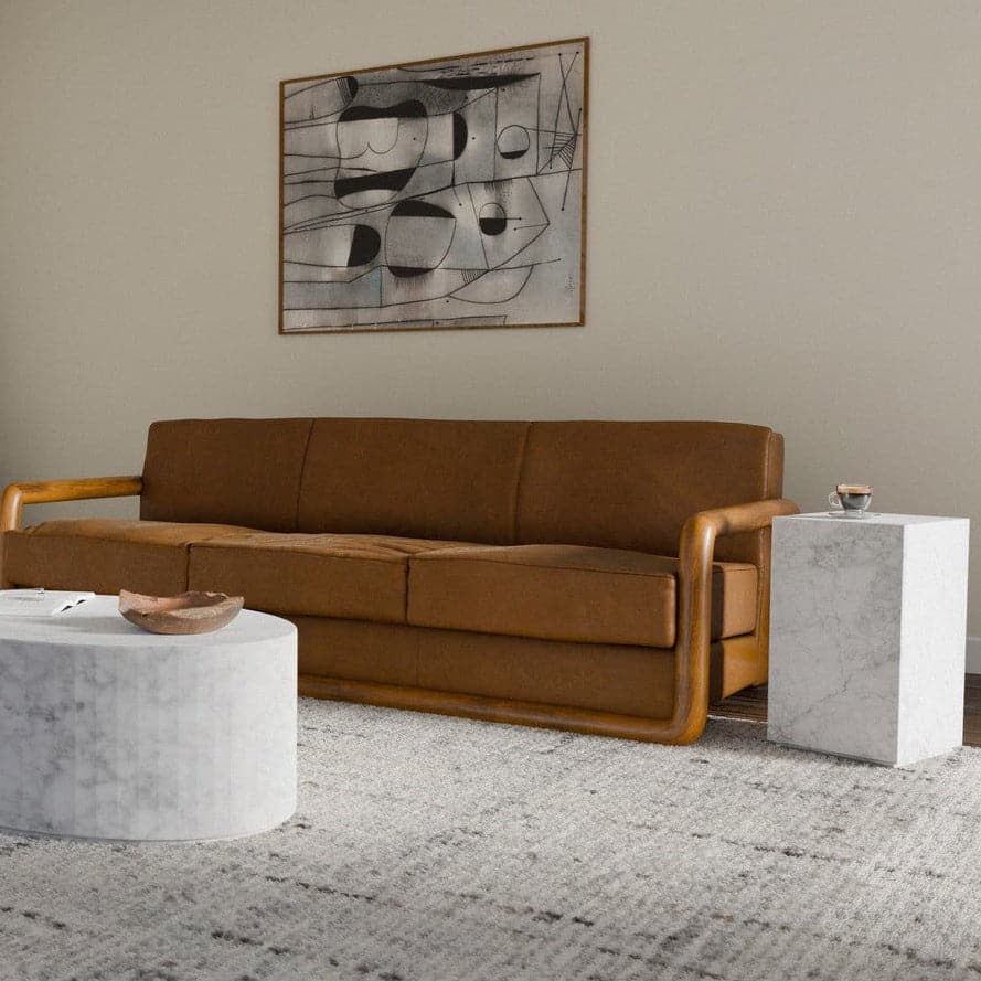 Matte White Stainless Steel and Marble Side Table, 12-Inch
