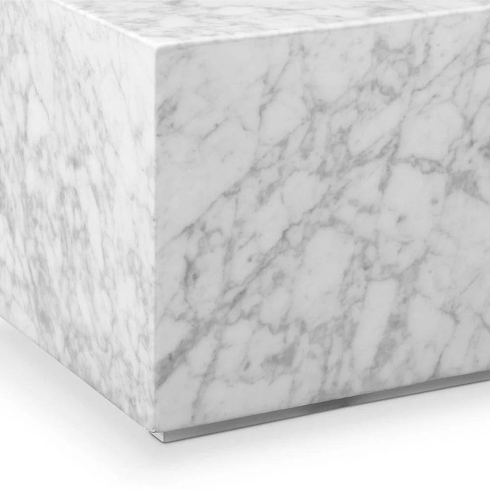 Matte White Stainless Steel and Marble Coffee Table, 50-Inch
