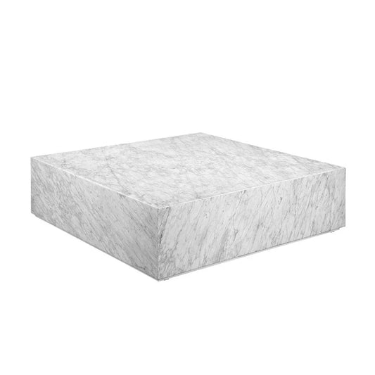 Matte White Stainless Steel and Marble Coffee Table, 50-Inch