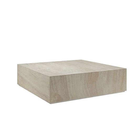 White Stainless Steel and Travertine Coffee Table, 50-Inch