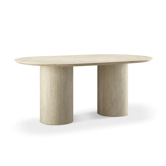 White Travertine Dining Table, 70.9-Inch