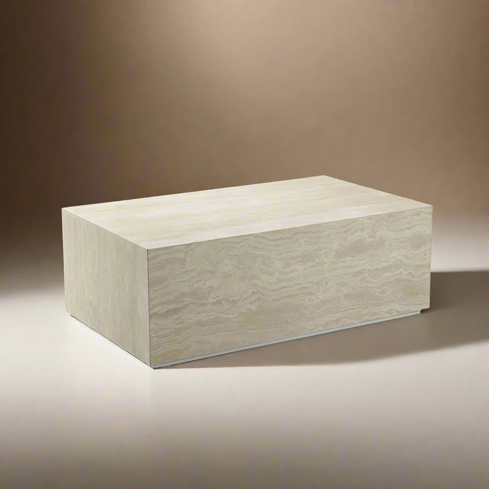 White Stainless Steel and Travertine Coffee Table, 39.5-Inch