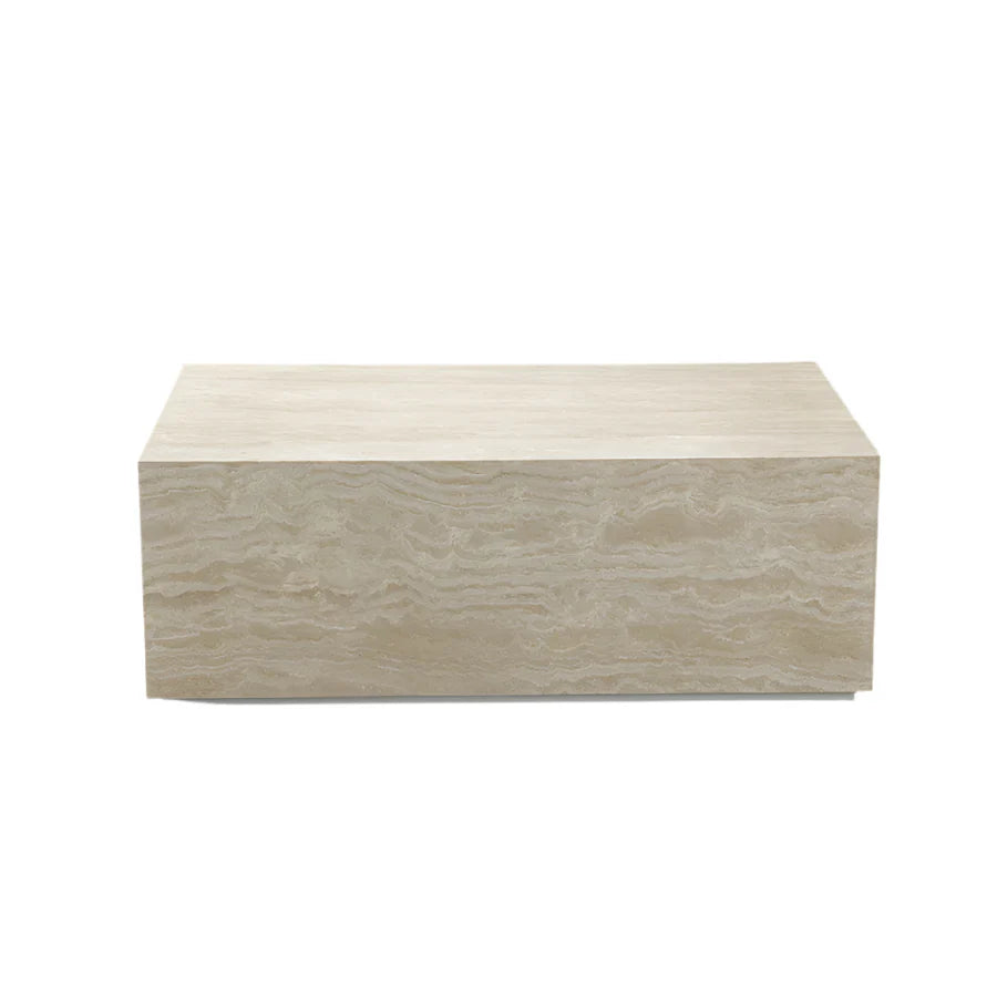 White Stainless Steel and Travertine Coffee Table, 39.5-Inch