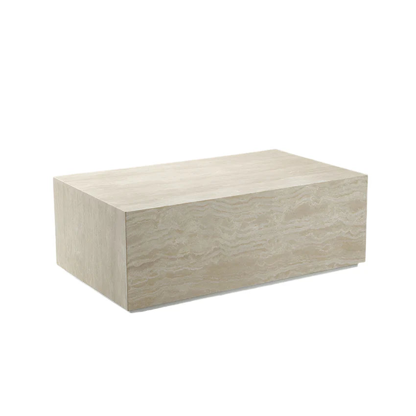 White Stainless Steel and Travertine Coffee Table, 39.5-Inch