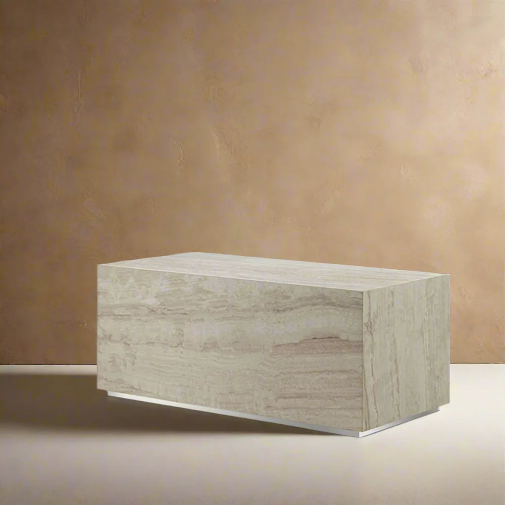 White Travertine Coffee Table, 31.5-Inch