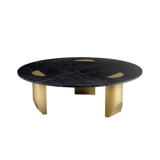Stainless Steel and Marble Coffee Table in Black and Brass-Tone, 45-Inch