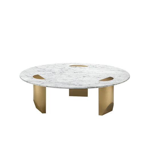 Stainless Steel and Marble Coffee Table in White and Brass-Tone, 45-Inch