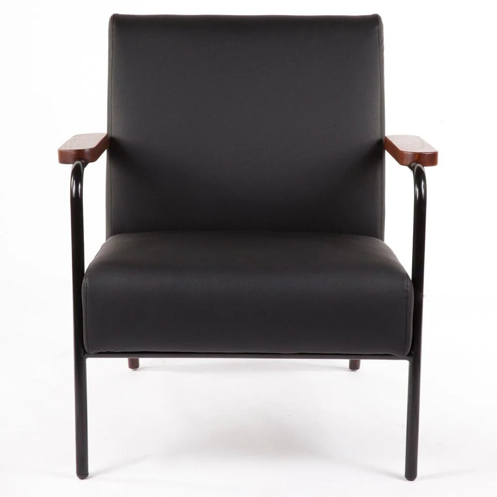 Black Leatherette and Beech Lounge Chair