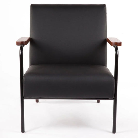 Black Leatherette and Beech Lounge Chair