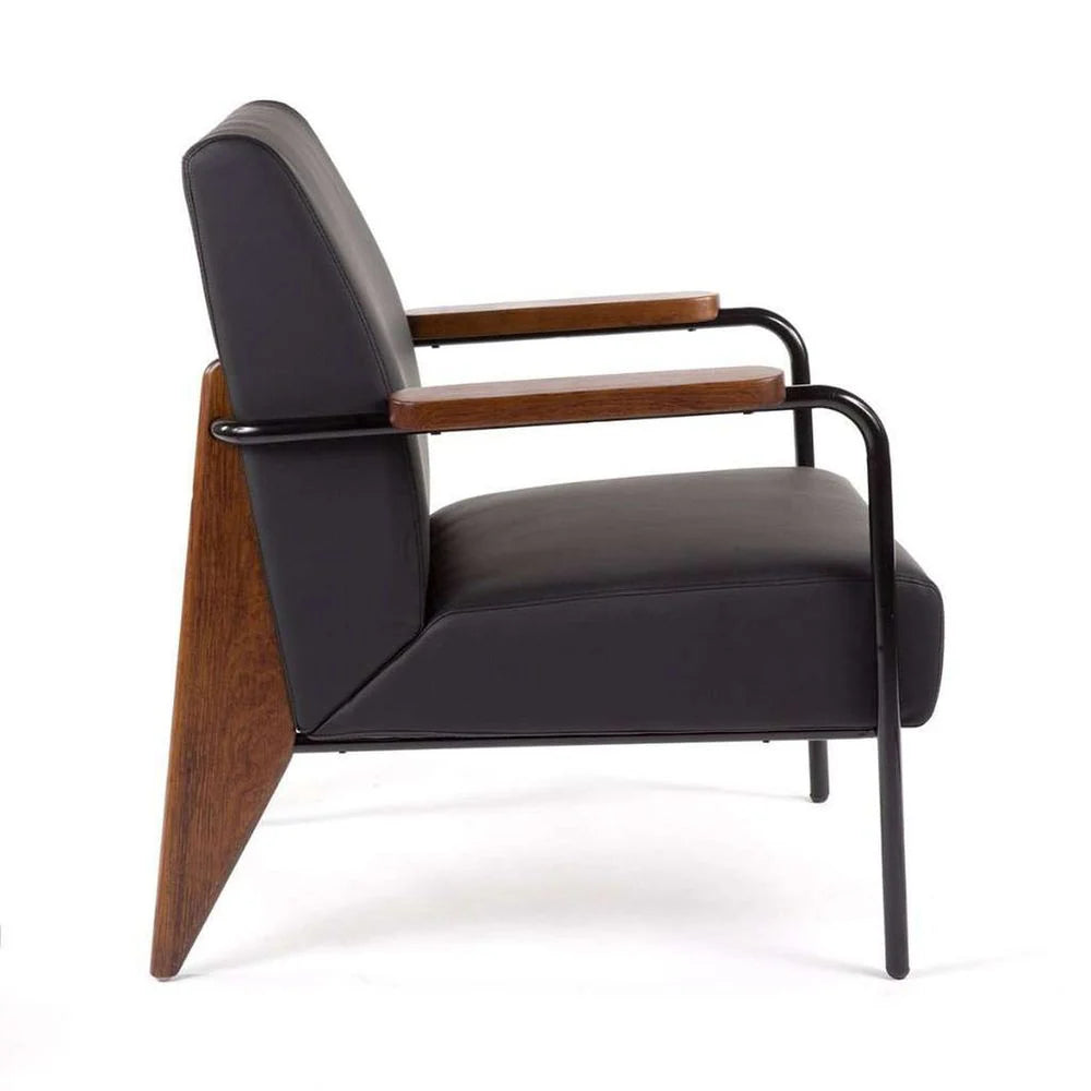 Black Leatherette and Beech Lounge Chair