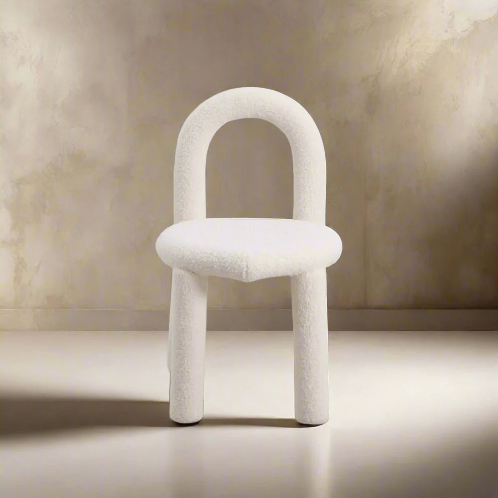 White Fabric and Metal Dining Side Chair