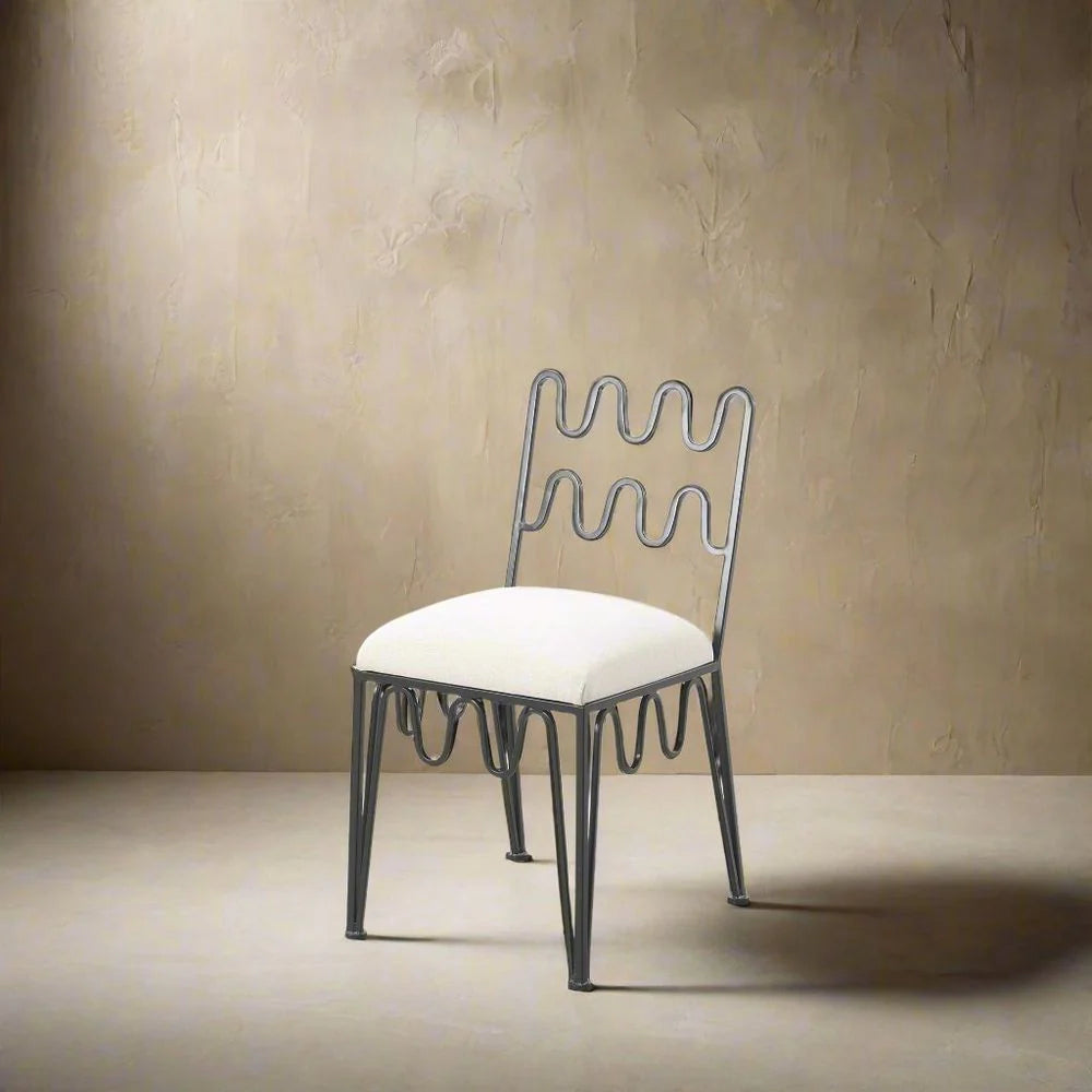Fabric and Metal Dining Chair in Grey and Black