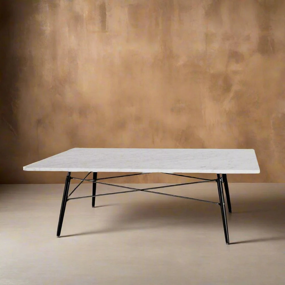 Wood and Marble Coffee Table in White and Black, 47-Inch