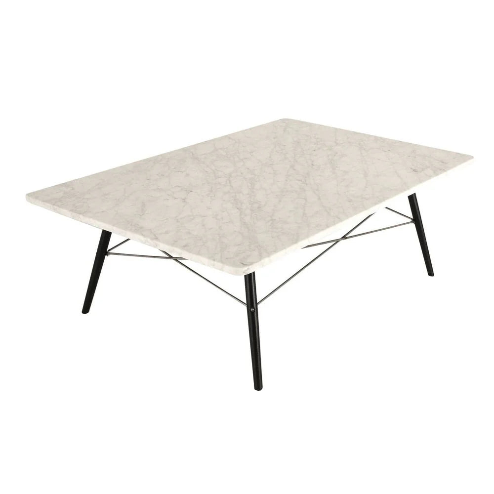 Wood and Marble Coffee Table in White and Black, 47-Inch