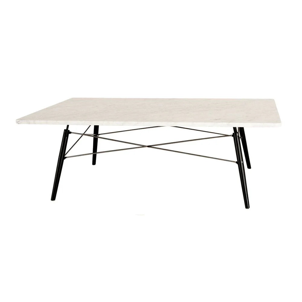 Wood and Marble Coffee Table in White and Black, 47-Inch