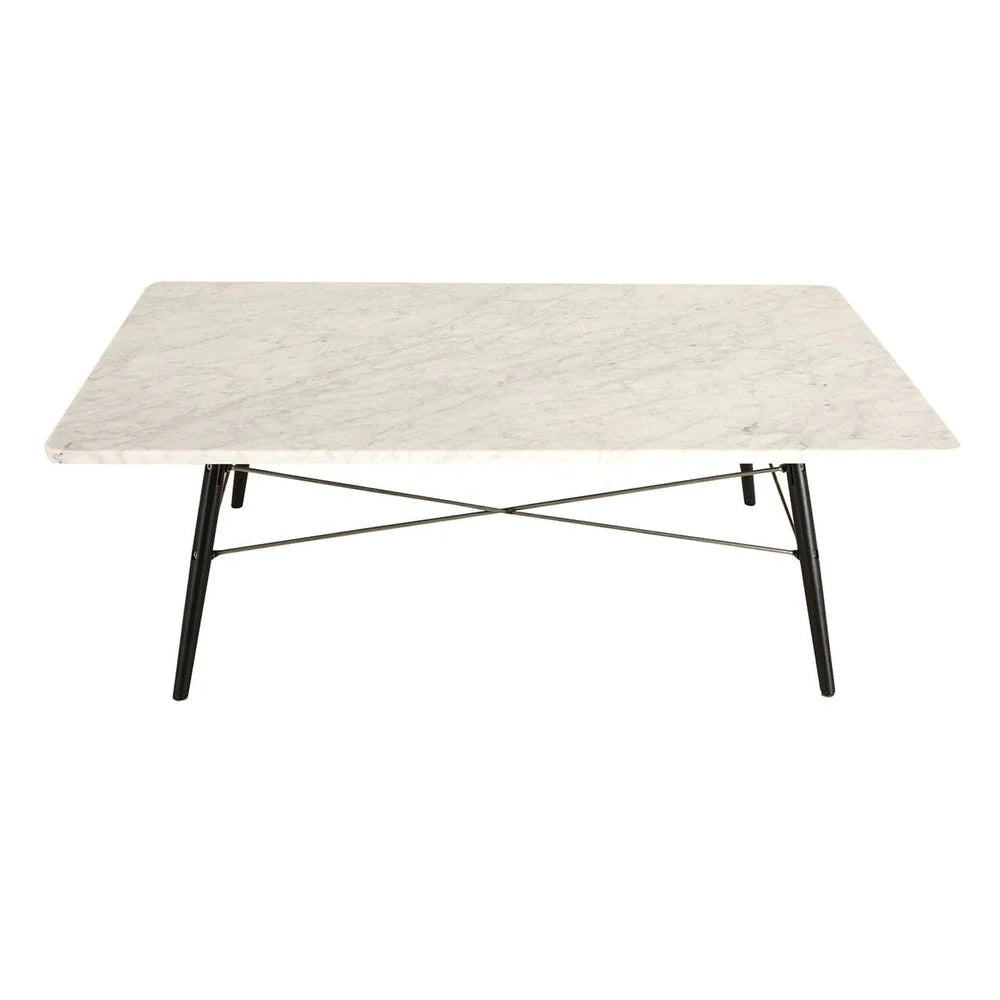 Wood and Marble Coffee Table in White and Black, 47-Inch
