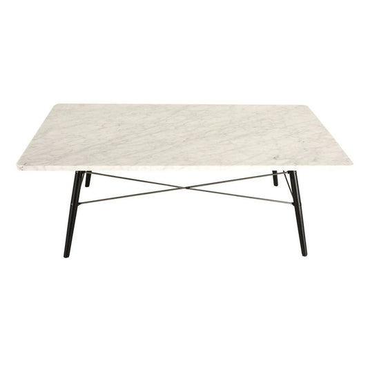 Wood and Marble Coffee Table in White and Black, 47-Inch