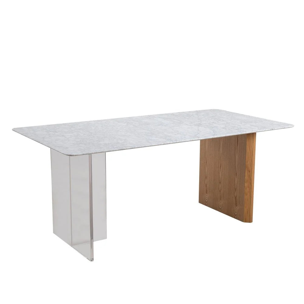 White Ash Veneer and Marble Dining Table