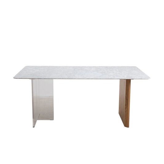 White Ash Veneer and Marble Dining Table