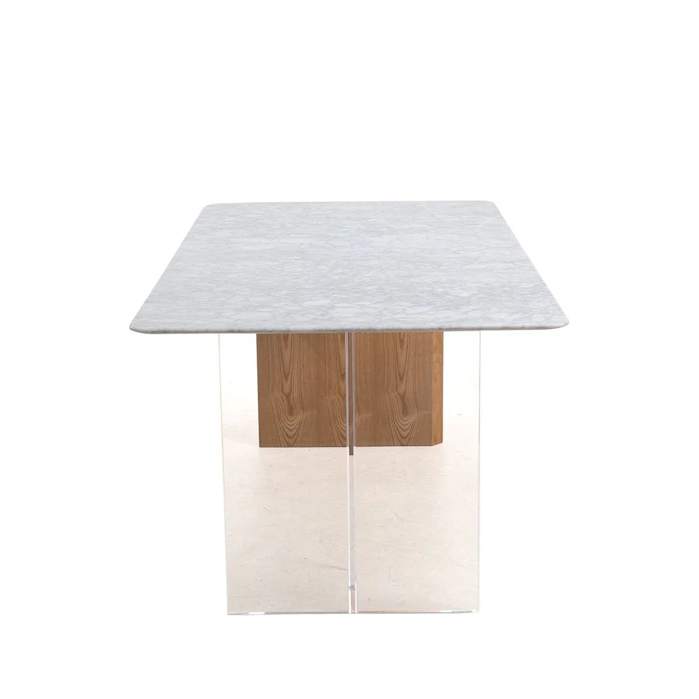 White Ash Veneer and Marble Dining Table