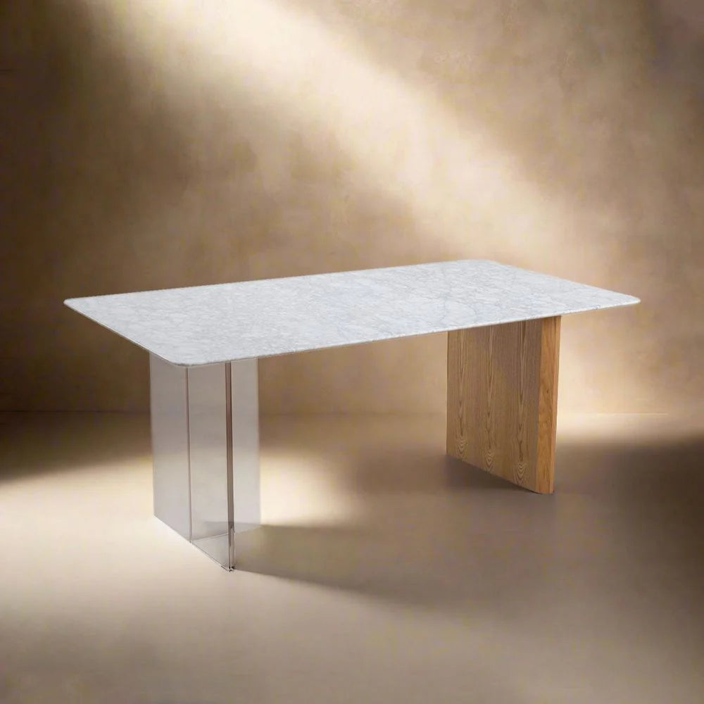 White Ash Veneer and Marble Dining Table