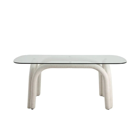 Fabric and Glass Dining Table in White and Clear, 70.9-Inch