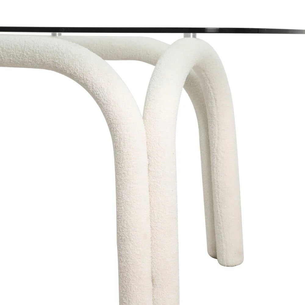 Fabric and Glass Dining Table in White and Clear, 70.9-Inch