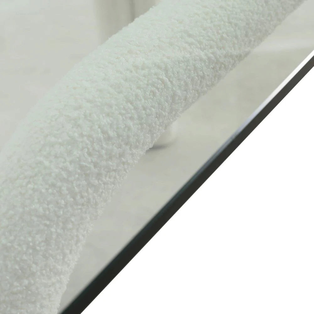 Fabric and Glass Dining Table in White and Clear, 70.9-Inch
