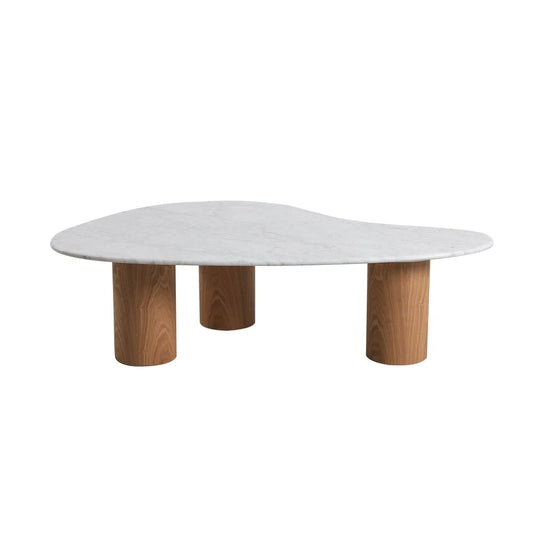 Ash Veneer and Marble Coffee Table in White and Natural, 51.2-Inch