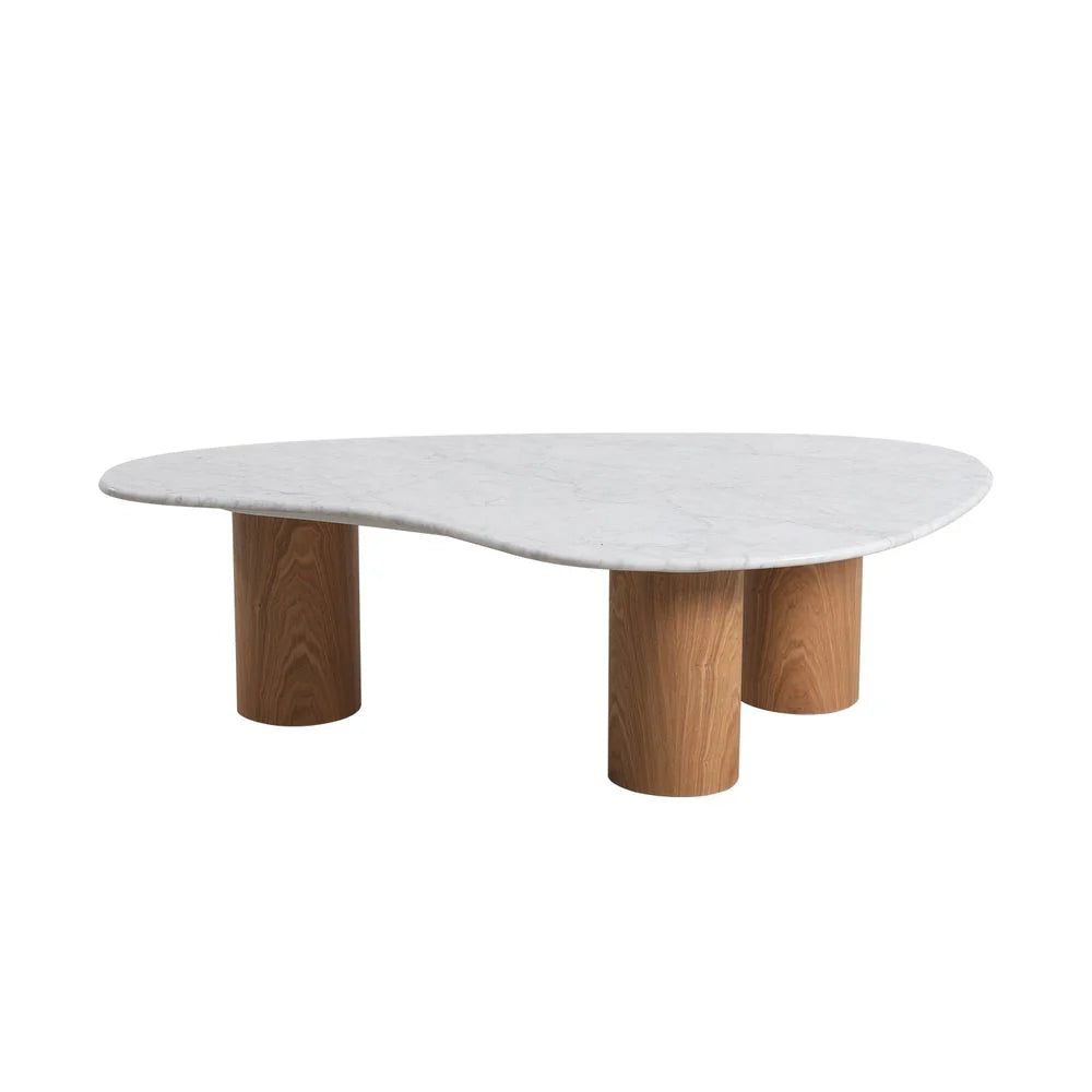 Ash Veneer and Marble Coffee Table in White and Natural, 51.2-Inch
