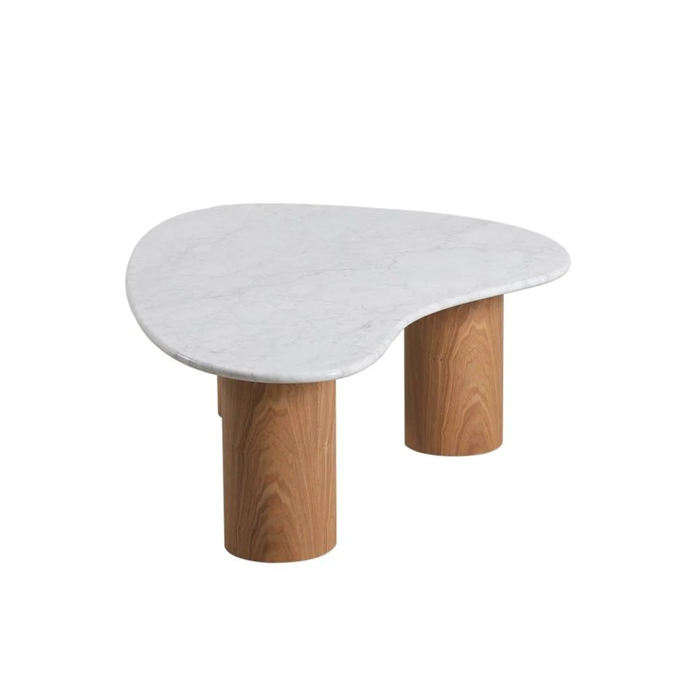 Ash Veneer and Marble Coffee Table in White and Natural, 51.2-Inch