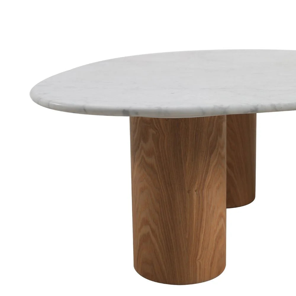 Ash Veneer and Marble Coffee Table in White and Natural, 51.2-Inch