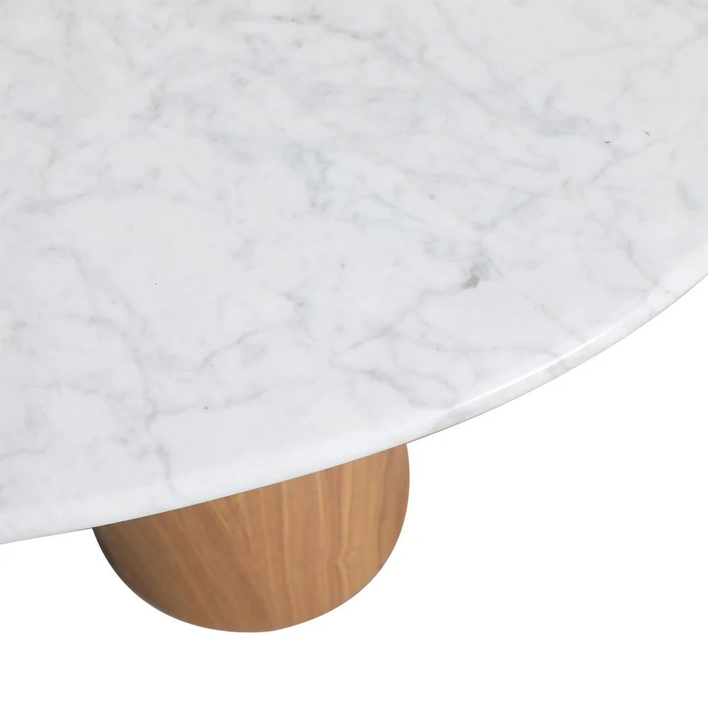 Ash Veneer and Marble Coffee Table in White and Natural, 51.2-Inch