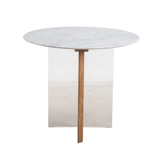 White Ash and Marble Dining Table, 35.4-Inch