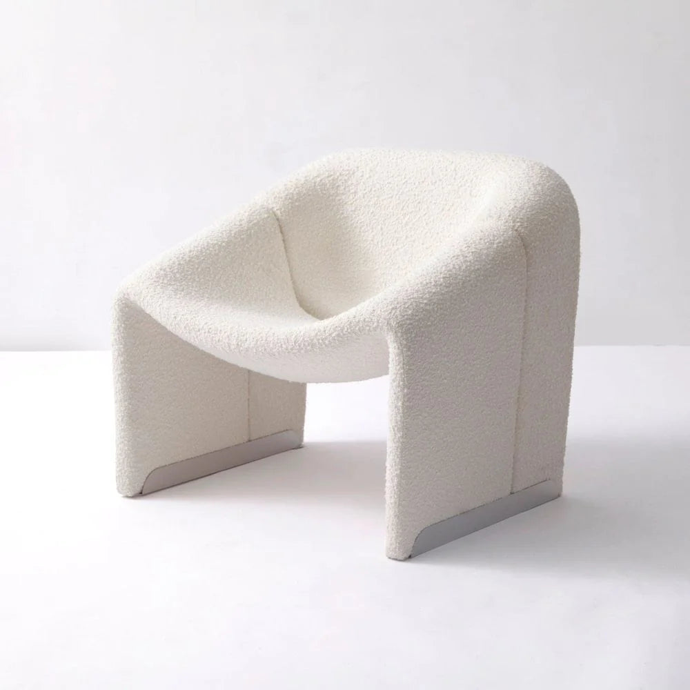 Off-White Iron and Boucle Lounge Chair