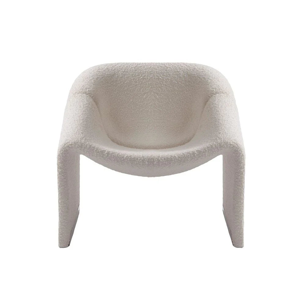 Off-White Iron and Boucle Lounge Chair