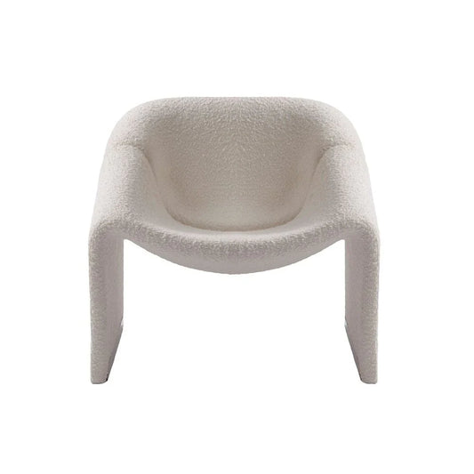 Off-White Iron and Boucle Lounge Chair