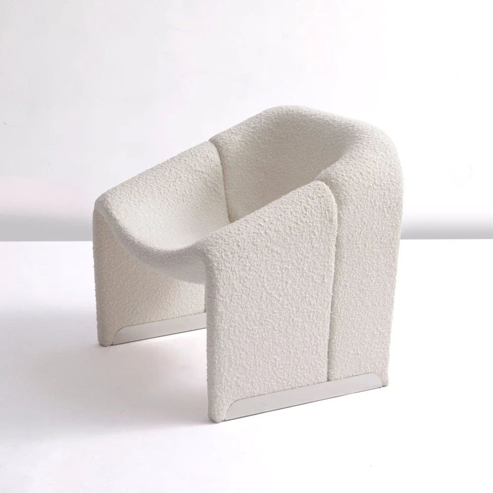 Off-White Iron and Boucle Lounge Chair