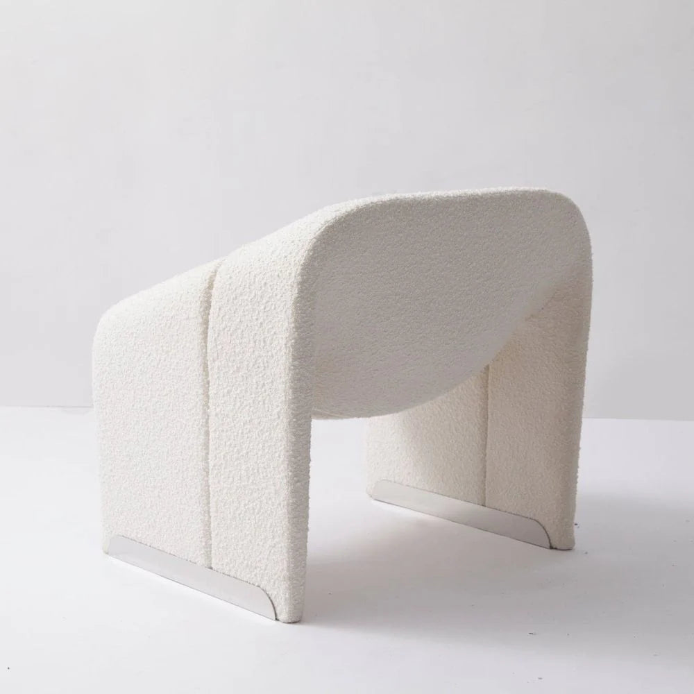 Off-White Iron and Boucle Lounge Chair