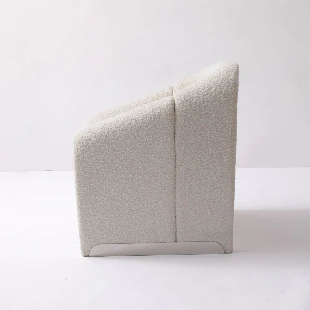 Off-White Iron and Boucle Lounge Chair